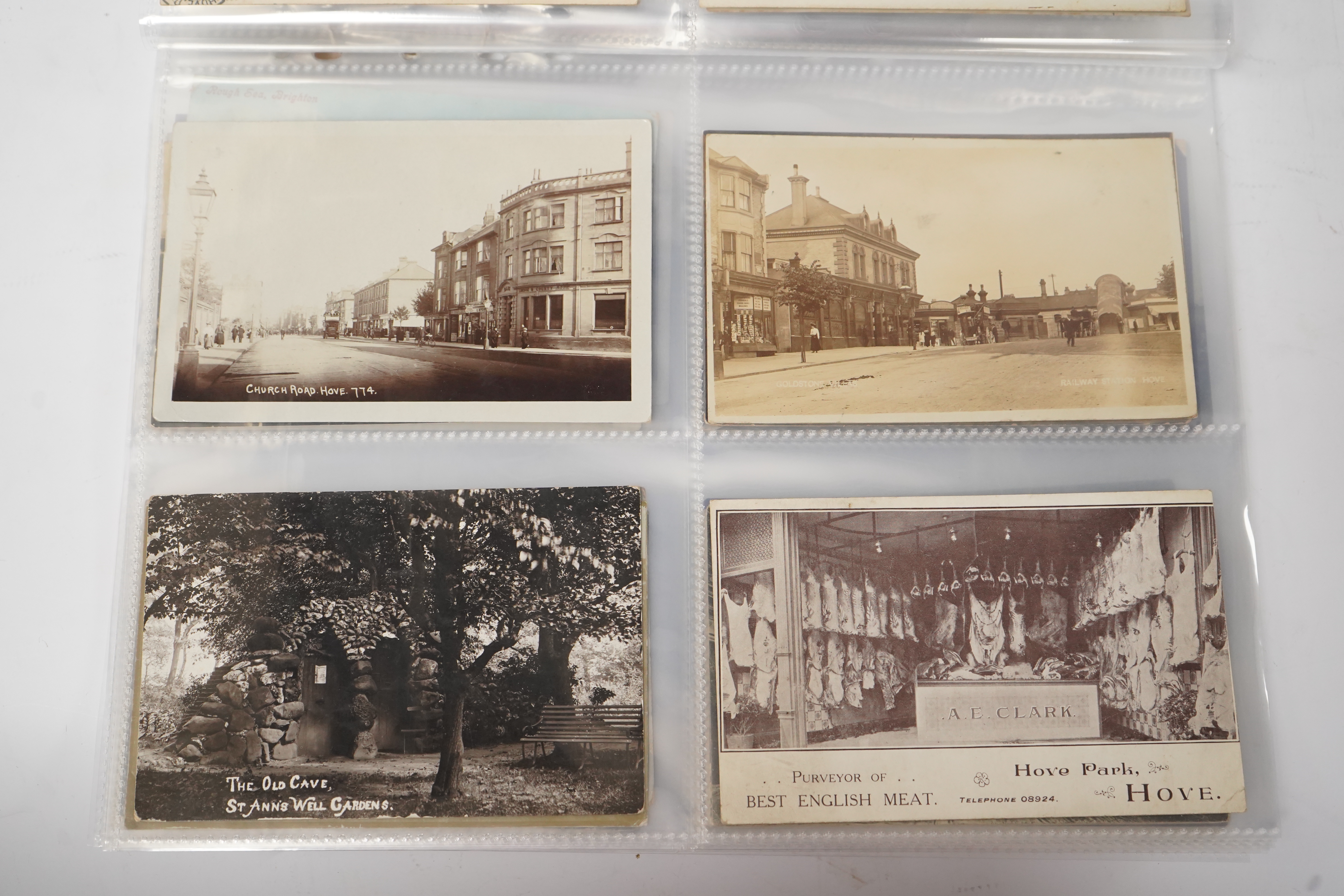 Brighton & Hove interest; a collection of one hundred and twelve assorted vintage postcards, mostly pre WW1, including novelty, shopfronts and Albion football matches